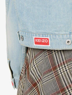 Kenzo Logo-appliqué Faded-wash Denim Jacket -Ted Bakee Fashion Shop R04145429 STONEBLUE ALT04