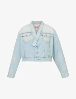 Kenzo Logo-appliqué Faded-wash Denim Jacket