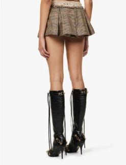 Jaded London Pleated Checked Low-rise Stretch-woven Mini Skirt -Ted Bakee Fashion Shop R04145893 BROWNCHECK ALT03