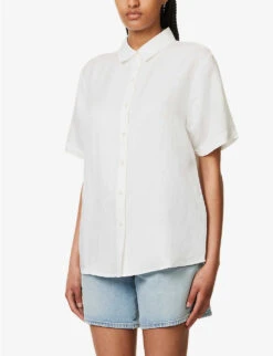 ANINE BING Bruni Curved-hem Linen-blend Shirt -Ted Bakee Fashion Shop R04146341 WHITE ALT02