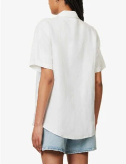 ANINE BING Bruni Curved-hem Linen-blend Shirt -Ted Bakee Fashion Shop R04146341 WHITE ALT03