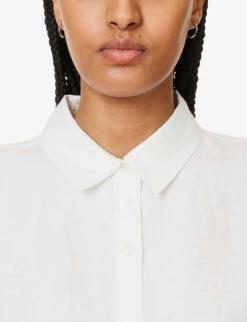 ANINE BING Bruni Curved-hem Linen-blend Shirt -Ted Bakee Fashion Shop R04146341 WHITE ALT04