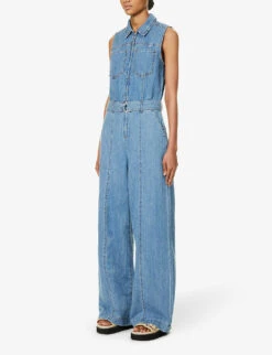 FRAME Sleeveless Wide-leg Denim Jumpsuit -Ted Bakee Fashion Shop R04146429 HAPPYINDIGO ALT02