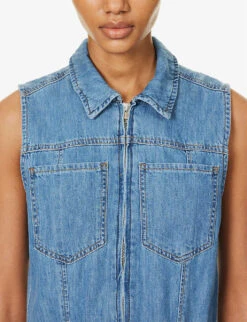 FRAME Sleeveless Wide-leg Denim Jumpsuit -Ted Bakee Fashion Shop R04146429 HAPPYINDIGO ALT04