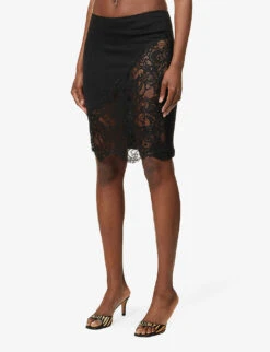 Policandro Lace-trim Woven Midi Skirt -Ted Bakee Fashion Shop R04147079 BLACK ALT02