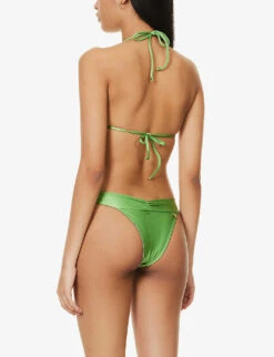 Palm Shimmer Halterneck Bikini Top -Ted Bakee Fashion Shop R04148254 GREEN ALT02
