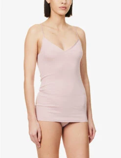 HANRO Seamless Spaghetti-strap Cotton-jersey Top -Ted Bakee Fashion Shop R04148502 PALEPINK ALT02
