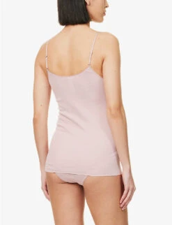 HANRO Seamless Spaghetti-strap Cotton-jersey Top -Ted Bakee Fashion Shop R04148502 PALEPINK ALT03