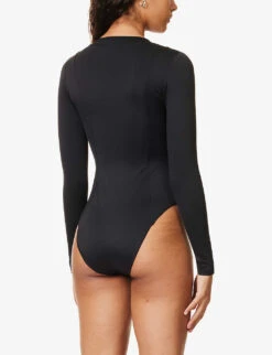 GOOD AMERICAN Compression Long-sleeved Stretch-woven Bodysuit -Ted Bakee Fashion Shop R04148929 BLACK001 ALT03