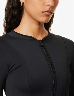 GOOD AMERICAN Compression Long-sleeved Stretch-woven Bodysuit -Ted Bakee Fashion Shop R04148929 BLACK001 ALT04