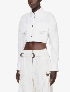 Cropped Patch-pocket Cotton Shirt -Ted Bakee Fashion Shop R04148952 WHITEWHIT ALT02