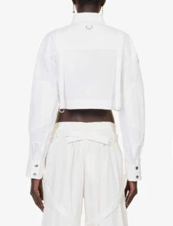 Cropped Patch-pocket Cotton Shirt -Ted Bakee Fashion Shop R04148952 WHITEWHIT ALT03
