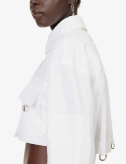 Cropped Patch-pocket Cotton Shirt -Ted Bakee Fashion Shop R04148952 WHITEWHIT ALT04