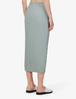 Max Mara Carnia Crinkle-effect Knitted Midi Skirt 8 Max Mara Carnia Crinkle-effect Knitted Midi Skirt -Ted Bakee Fashion Shop R04149126 SAGEGREEN ALT03