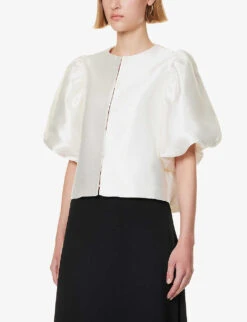 By Malina Cleo Round-neck Puff-shoulder Woven Blouse -Ted Bakee Fashion Shop R04149443 IVORY ALT02