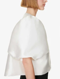 By Malina Cleo Round-neck Puff-shoulder Woven Blouse -Ted Bakee Fashion Shop R04149443 IVORY ALT04