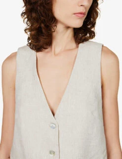 Cienna Button-down Linen Top 9 Cienna Button-down Linen Top -Ted Bakee Fashion Shop R04149617 OATMEAL ALT04