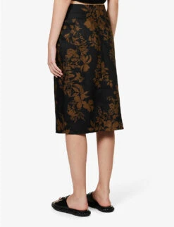 Hazel Floral-print Linen Midi Skirt -Ted Bakee Fashion Shop R04149619 NIGHTGARDEN ALT03