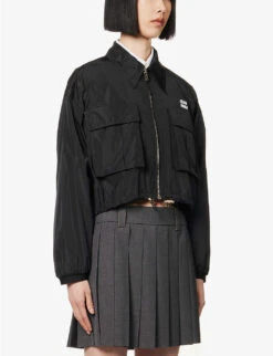 Miu Miu Brand-embroidered Drawstring-hem Recycled Polyester And Silk-blend Jacket -Ted Bakee Fashion Shop R04149724 NERO ALT02