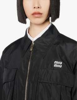 Miu Miu Brand-embroidered Drawstring-hem Recycled Polyester And Silk-blend Jacket -Ted Bakee Fashion Shop R04149724 NERO ALT04