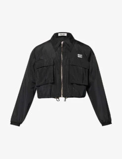 Miu Miu Brand-embroidered Drawstring-hem Recycled Polyester And Silk-blend Jacket