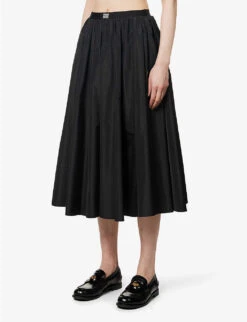Miu Miu Pleated Elasticated-waistband Satin Midi Skirt -Ted Bakee Fashion Shop R04149730 NERO ALT02