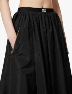 Miu Miu Pleated Elasticated-waistband Satin Midi Skirt -Ted Bakee Fashion Shop R04149730 NERO ALT04