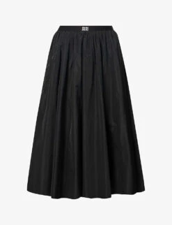 Miu Miu Pleated Elasticated-waistband Satin Midi Skirt