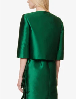 Alberta Ferretti Round-neck Cropped Silk-blend Jacket -Ted Bakee Fashion Shop R04149938 GREEN ALT03