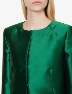 Alberta Ferretti Round-neck Cropped Silk-blend Jacket -Ted Bakee Fashion Shop R04149938 GREEN ALT04