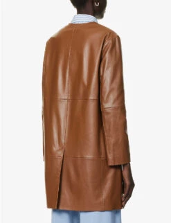 Weekend Max Mara Maia Round-neck Leather Coat -Ted Bakee Fashion Shop R04151177 TOBACCO ALT03