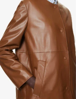 Weekend Max Mara Maia Round-neck Leather Coat -Ted Bakee Fashion Shop R04151177 TOBACCO ALT04