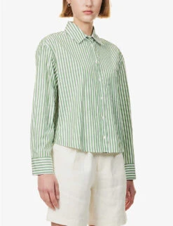 Weekend Max Mara Perak Striped Cotton Shirt -Ted Bakee Fashion Shop R04151181 GREEN ALT02