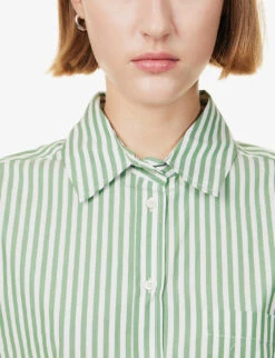 Weekend Max Mara Perak Striped Cotton Shirt -Ted Bakee Fashion Shop R04151181 GREEN ALT05