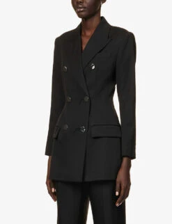 Double-breasted Open-back Wool-blend Blazer 8 Double-breasted Open-back Wool-blend Blazer -Ted Bakee Fashion Shop R04151410 BLACK ALT02