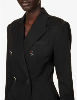 Double-breasted Open-back Wool-blend Blazer 11 Double-breasted Open-back Wool-blend Blazer -Ted Bakee Fashion Shop R04151410 BLACK ALT05