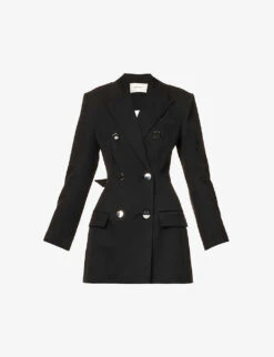 Double-breasted Open-back Wool-blend Blazer