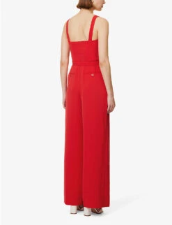 ME AND EM Notch-neck Belted-waist Recycled Polyester-blend Jumpsuit 8 ME AND EM Notch-neck Belted-waist Recycled Polyester-blend Jumpsuit -Ted Bakee Fashion Shop R04151470 BRIGHTRED ALT03