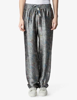Zadig & Voltaire Pomy Straight-leg Mid-rise Floral-jacquard Trousers -Ted Bakee Fashion Shop R04151929 KAKI ALT02