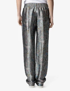 Zadig & Voltaire Pomy Straight-leg Mid-rise Floral-jacquard Trousers -Ted Bakee Fashion Shop R04151929 KAKI ALT03
