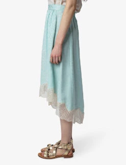 Zadig & Voltaire Joslin Leopard-jacquard Silk Midi Skirt -Ted Bakee Fashion Shop R04151964 CELADON ALT02