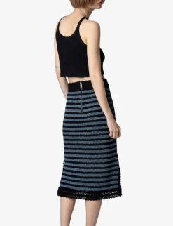 Zadig & Voltaire Jackson Striped Crochet Knitted Knee-length Skirt -Ted Bakee Fashion Shop R04151973 NOIR ALT03