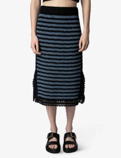 Zadig & Voltaire Jackson Striped Crochet Knitted Knee-length Skirt -Ted Bakee Fashion Shop R04151973 NOIR ALT04