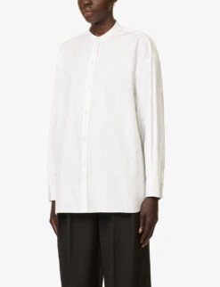 THEORY Mandarin-collar Relaxed-fit Cotton-poplin Shirt -Ted Bakee Fashion Shop R04152399 WHITE ALT02