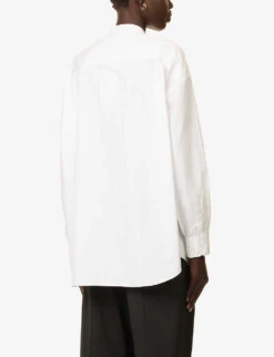 THEORY Mandarin-collar Relaxed-fit Cotton-poplin Shirt -Ted Bakee Fashion Shop R04152399 WHITE ALT03