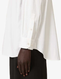 THEORY Mandarin-collar Relaxed-fit Cotton-poplin Shirt -Ted Bakee Fashion Shop R04152399 WHITE ALT04