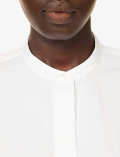 THEORY Mandarin-collar Relaxed-fit Cotton-poplin Shirt -Ted Bakee Fashion Shop R04152399 WHITE ALT05