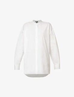 THEORY Mandarin-collar Relaxed-fit Cotton-poplin Shirt