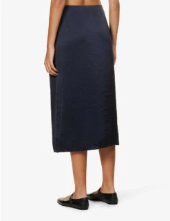 THEORY Mid-rise Split-hem Satin Midi Skirt 8 THEORY Mid-rise Split-hem Satin Midi Skirt -Ted Bakee Fashion Shop R04152409 DEEPNAVY ALT03