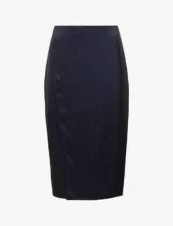THEORY Mid-rise Split-hem Satin Midi Skirt
